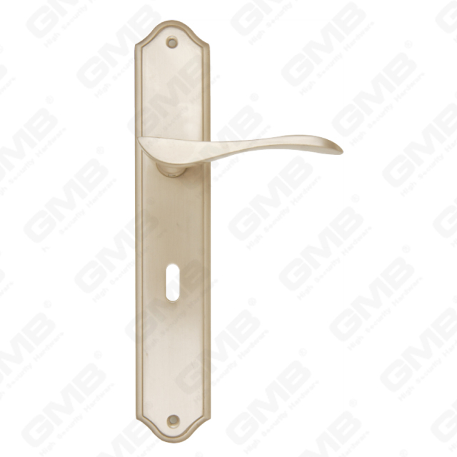Maniglie in ottone Maniglia per porta in legno Hardware Maniglia per porta su piastra per serratura da infilare (B-PM9974-SN)