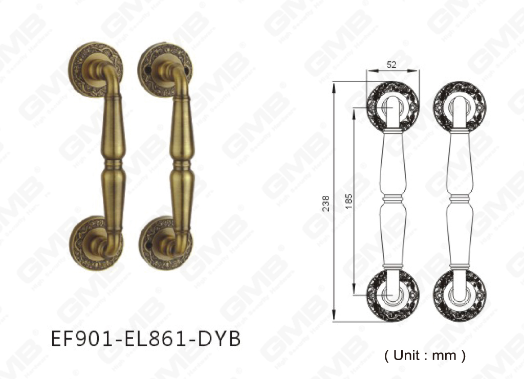 Maniglione classico in lega di zinco per porte esterne di lusso (EF901-EL861-DYB)