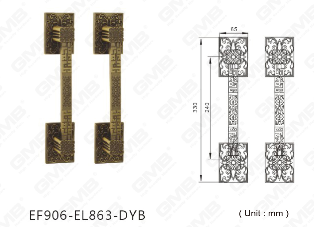 Maniglione classico in lega di zinco per porte esterne di lusso per porte scorrevoli (EF906-EL863-DYB)