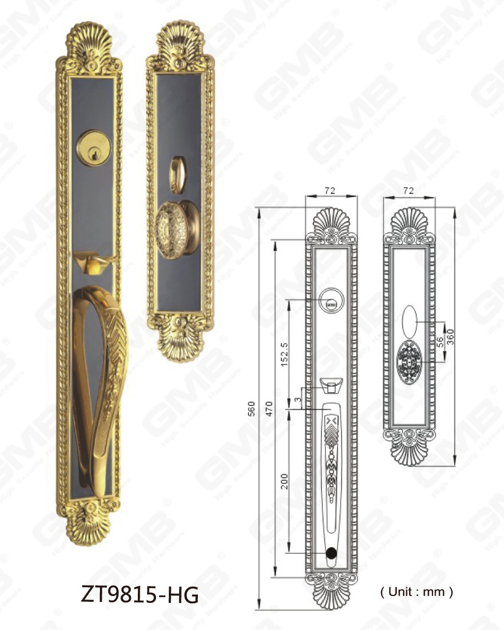 Spessore della porta della maniglia della porta esterna della villa in lega di zinco di alta sicurezza Standard 38-55mm (ZT9815-HG)