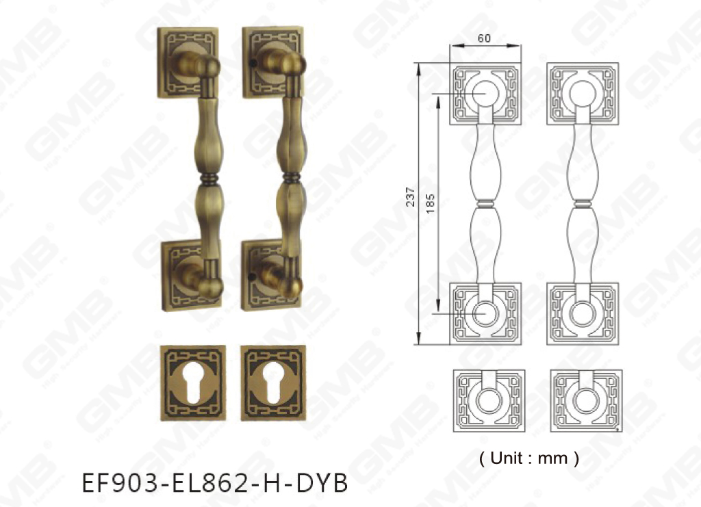 Installazione incorporata della maniglia di tirata classica della grande lega di zinco della porta esterna di lusso (EF903-EL862-H-DYB)