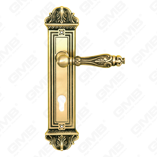 Maniglie in ottone Maniglia per porta in legno Maniglia per porta su piastra per serratura da infilare (B-PM9386-CF)
