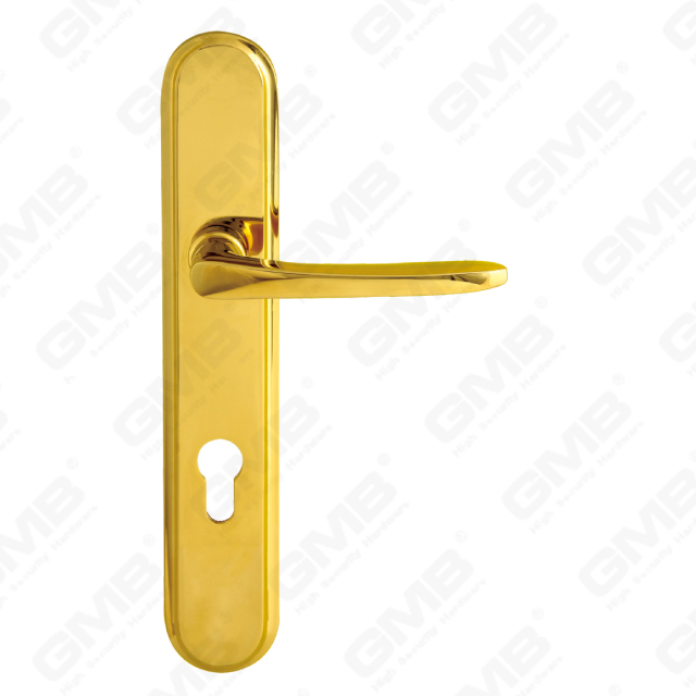 Maniglie in ottone Maniglia per porta in legno Maniglia per porta su piastra per serratura da infilare (B-PM1355-PVD)