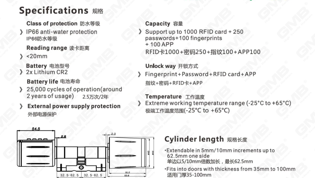 Modi multi-un blocco ad alta sicurezza IP66 IP PASMESSARE IMPRINT IMPRESSIONE RFIDWIFI Profilo modulare regolabile digitale Tuya/TT App Smart Electronic Door Lock Cilinder